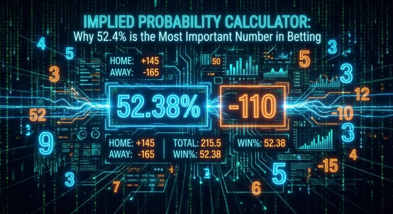 Digital display showing implied probability math for sports betting.