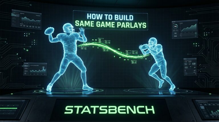 Digital sports analytics interface showing positive correlation between two players for Same Game Parlay strategy Title: Same Game Parlay Correlation Strategy