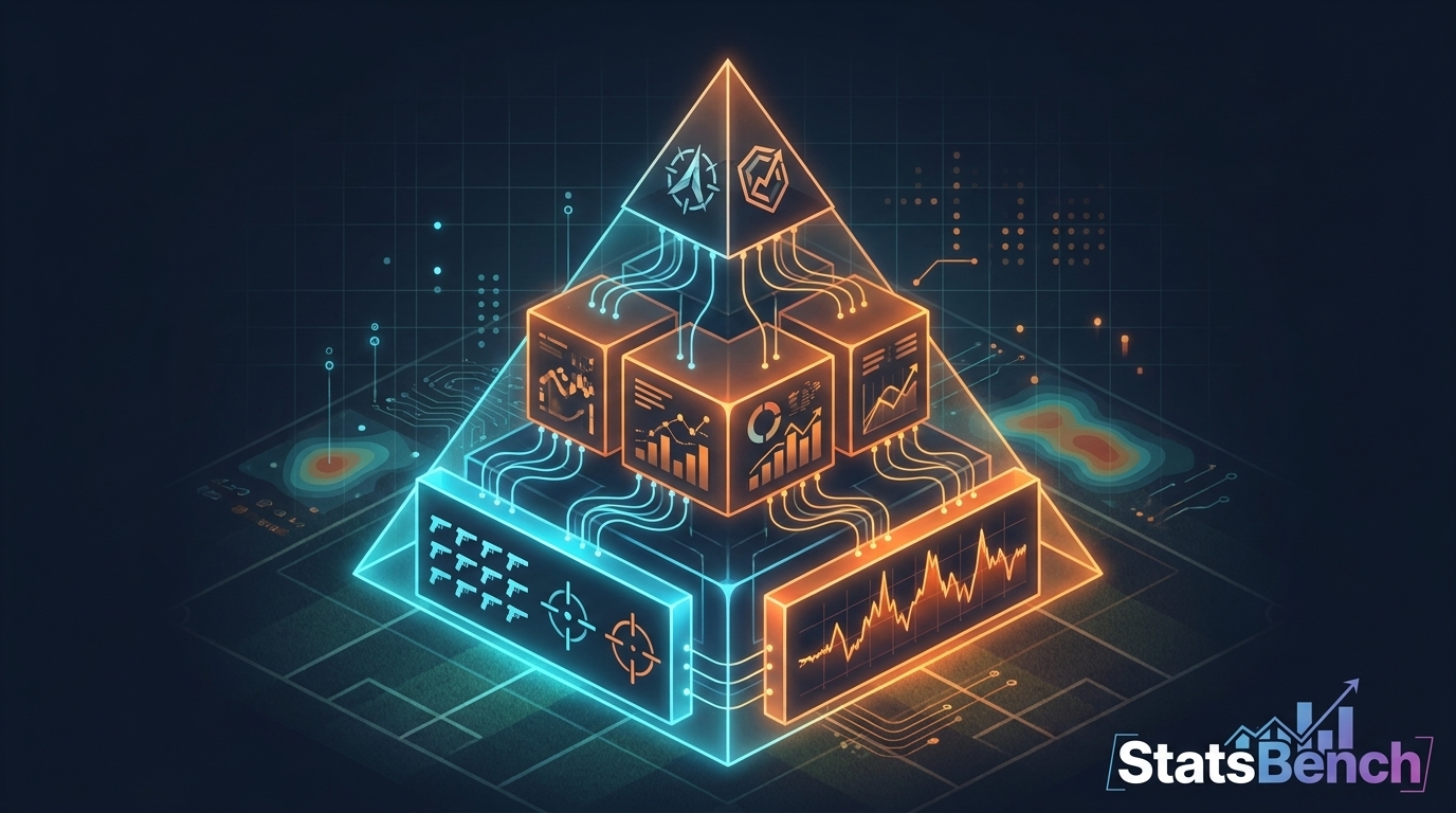 Pyramid diagram ranking CS2 betting stats by predictive value for player props