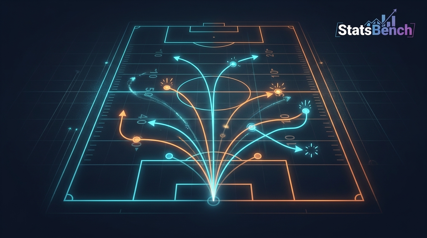 Diagram of a football field showing a receiver's target depth and catch points at different yardage markers