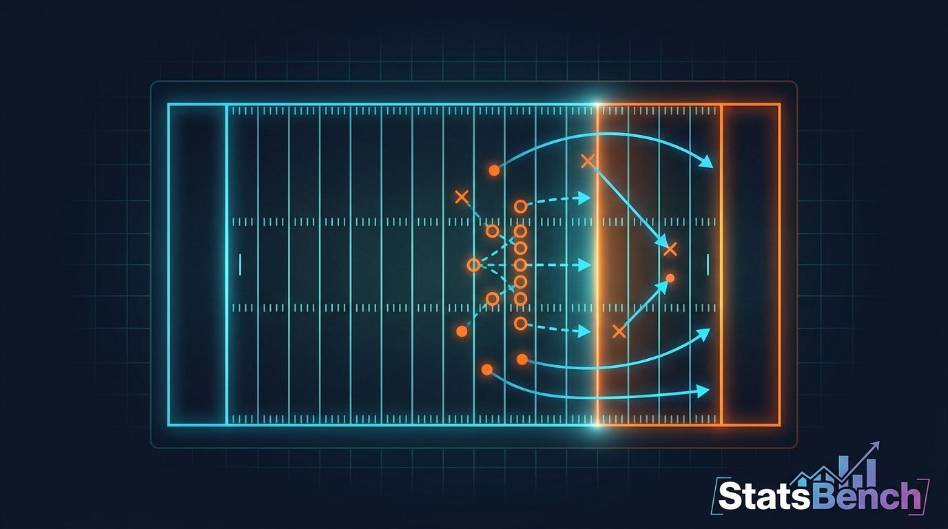 Diagram of a football field highlighting the red zone and goal line where touchdown chances are created